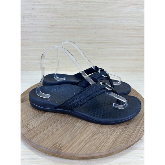 Vionic Tide Aloe Black Leather Toe Post Sandals Womens Size 8 - Picture 3 of 8